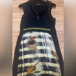 Beat Heymann silk and jersey Floral Black and Yellow Dress small sleeveless